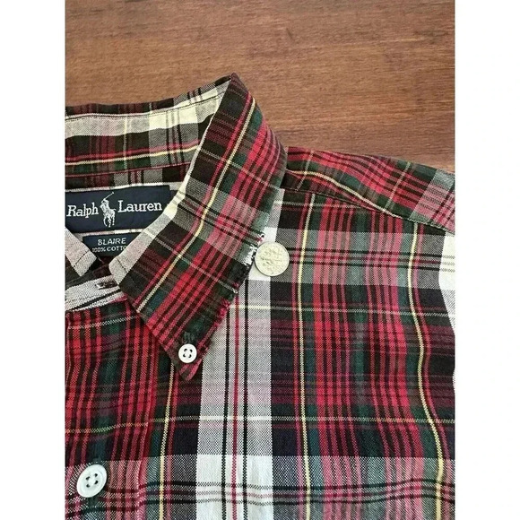 Men's Ralph Lauren Blue Label Size Large Red Plaid Button Down Long Sleeve Shirt - Picture 8 of 16